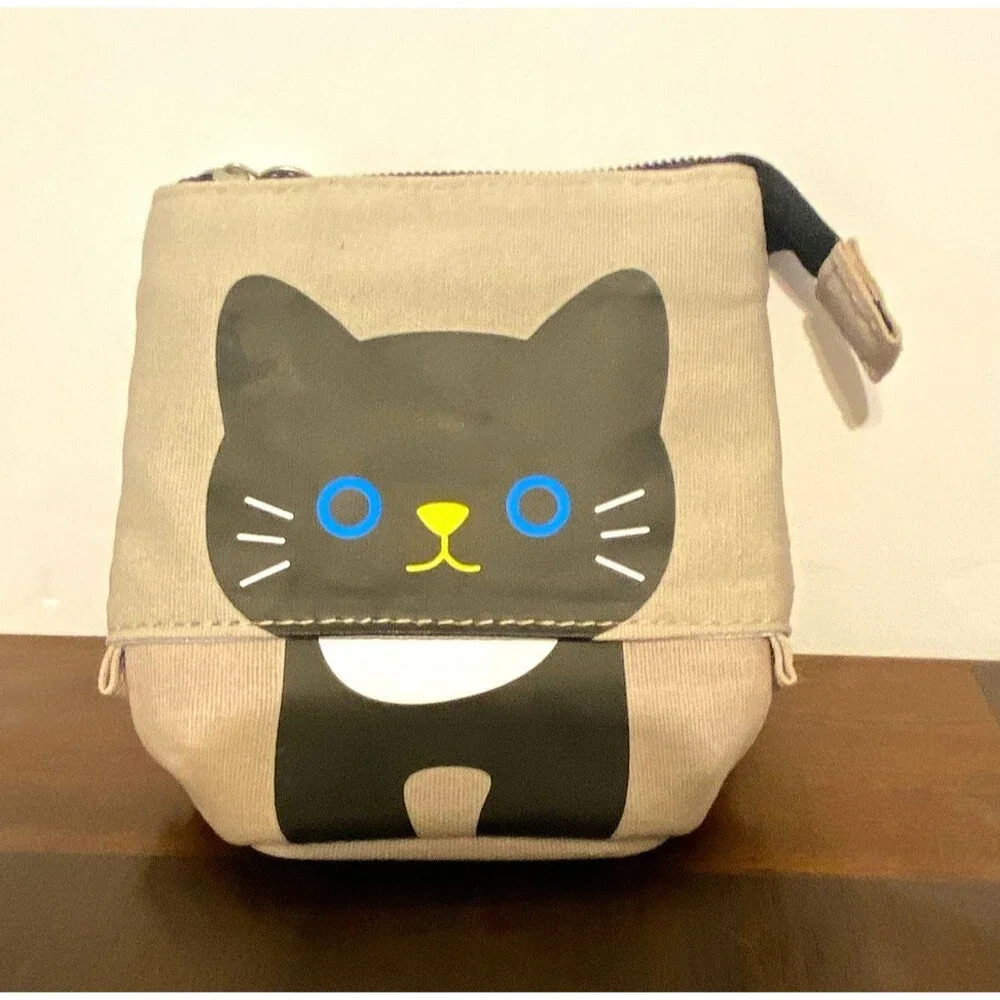 Angoo Telescopic Standing Pencil Case Canvas Cute Black Cat Pop Up Pen Pouch Bag
